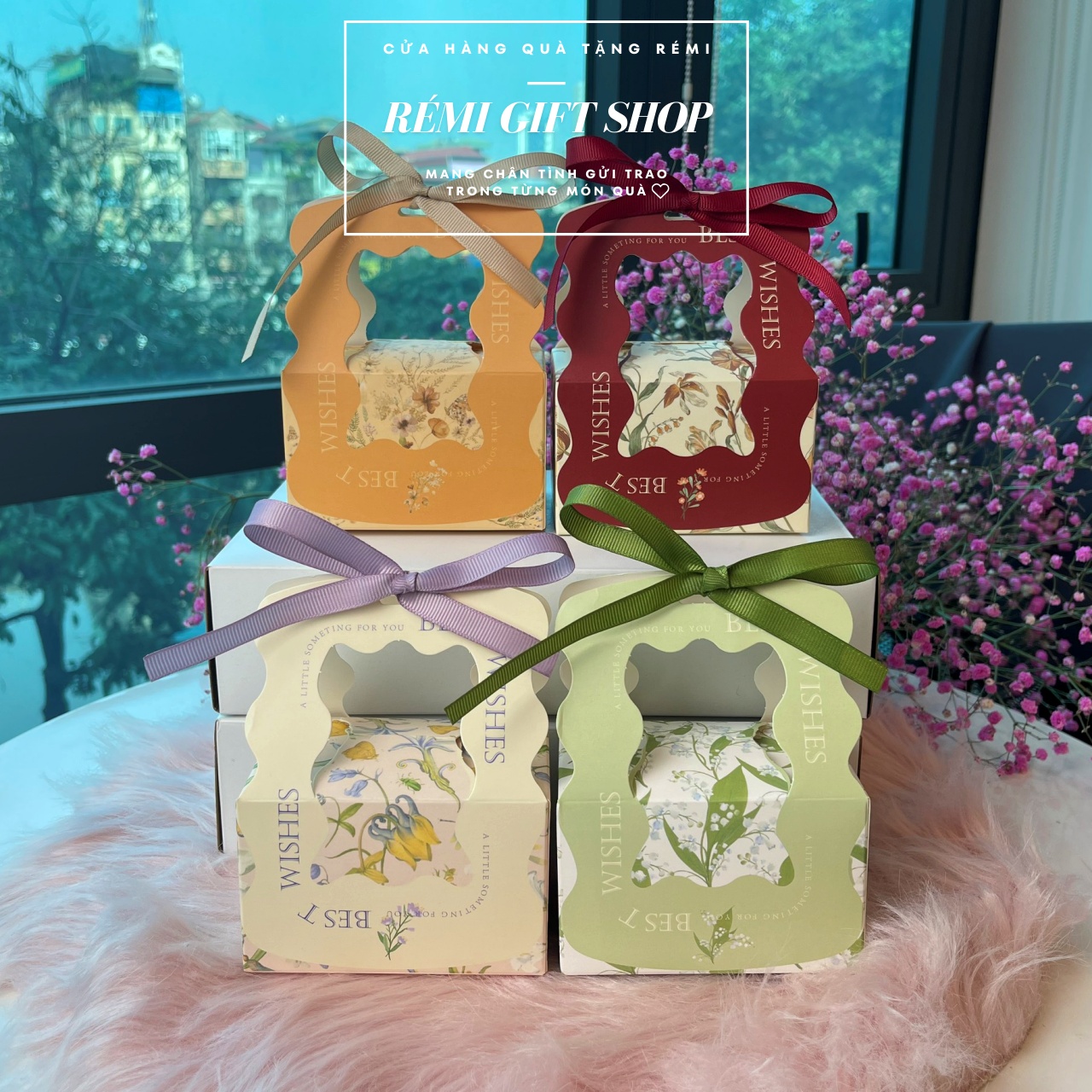 Hộp quà tặng chữ nhật có quai xách thắt nơ đựng quà tặng, quà cảm ơn sang trọng - Ảnh 2