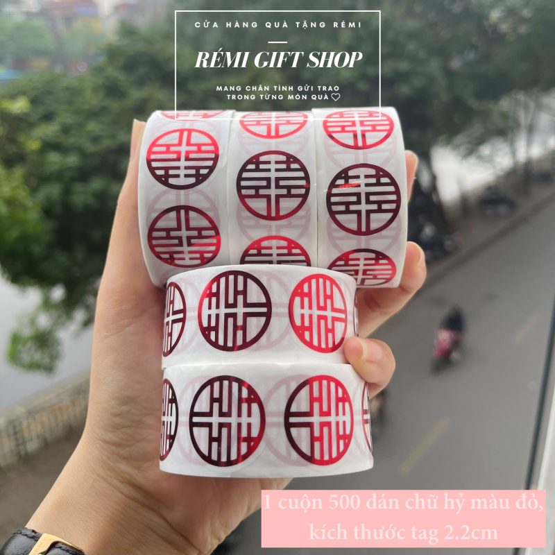 Tag, Decal, tem dán chữ hỷ, chữ Song hỷ dán bánh kẹo, trầu cau, trà thuốc sang trọng