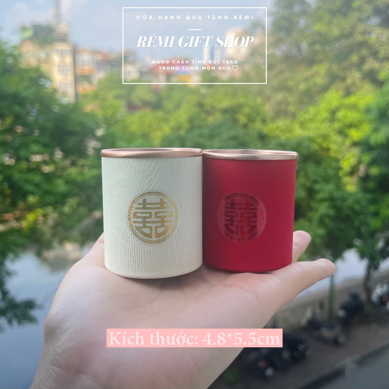 Hộp trà dán chữ Hỷ, hộp đựng trà đám cưới hỏi, đặt bàn tiệc thanh lịch, sang trọng