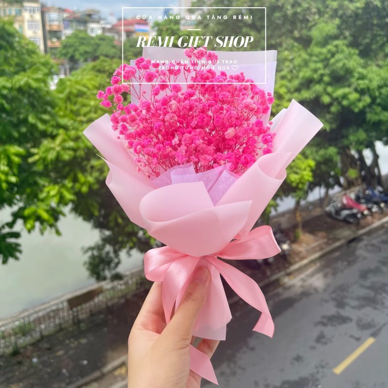Bó hoa baby hồng khô cầm tay, món quà tặng, phụ kiện xinh xắn - Ảnh 2
