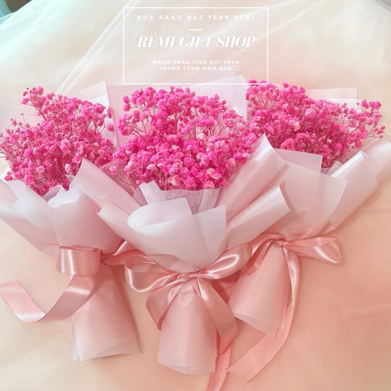 Bó hoa baby hồng khô cầm tay, món quà tặng, phụ kiện xinh xắn - Ảnh 3