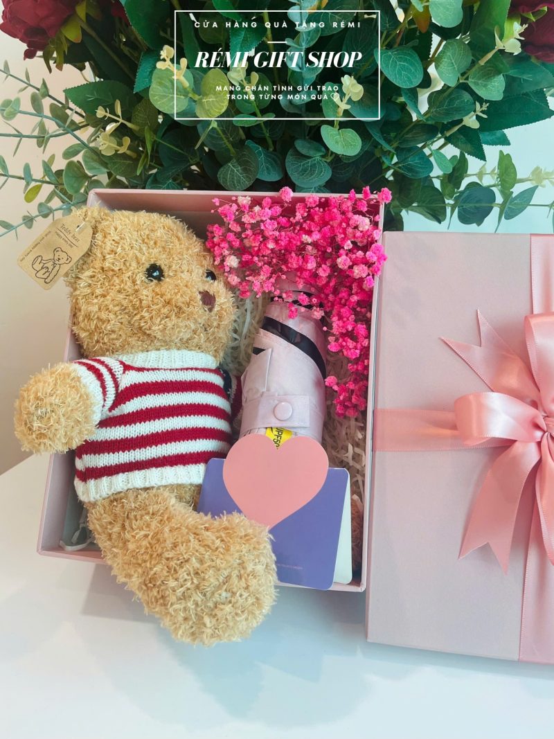 Hộp quà tặng full set gấu bông và ô cầm tay - quà tặng lễ, tết, 20/10, 20/11, 8/3 - Ảnh 6