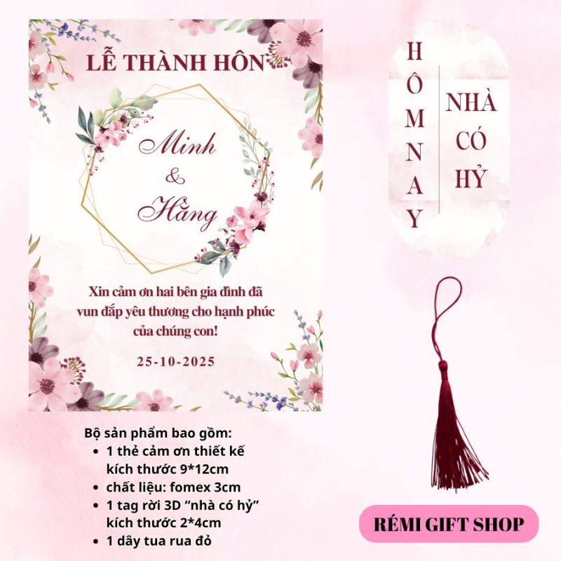 tag thẻ cảm ơn trang trí bàn tiệc, bàn gia tiên, bàn đám cưới đám hỏi